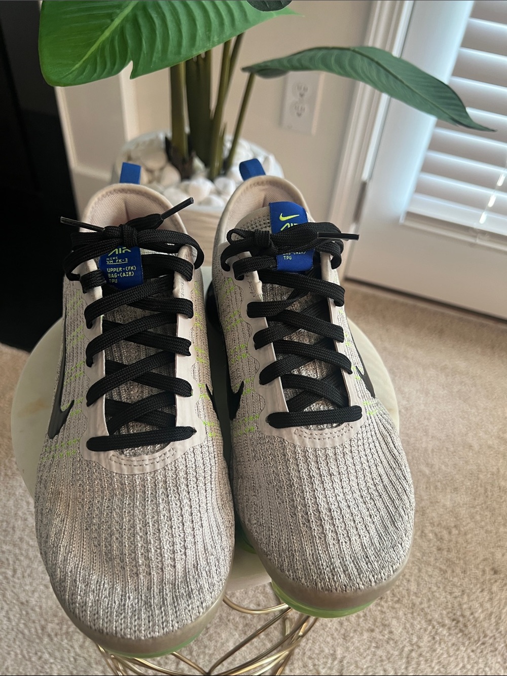 Nike Grey Knit Running Shoes with Black and Neon Green Accents